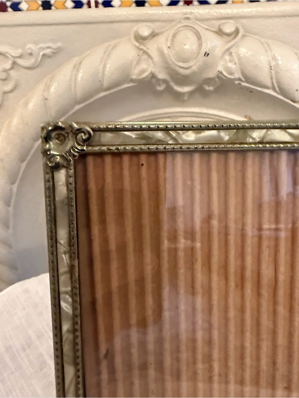 Mid Century Brass and Faux Mother of Pearl 5x7” Picture Photo Frame